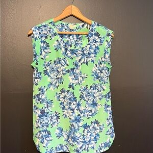 J. Crew Green and Blue Floral Blouse
